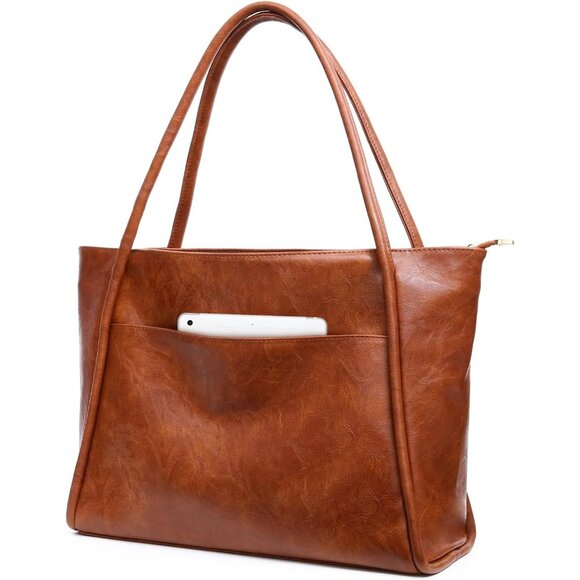 ✨Utenwat Women Brown Large Tote Bag with Zipper Vegan Leather Purse and Handbag